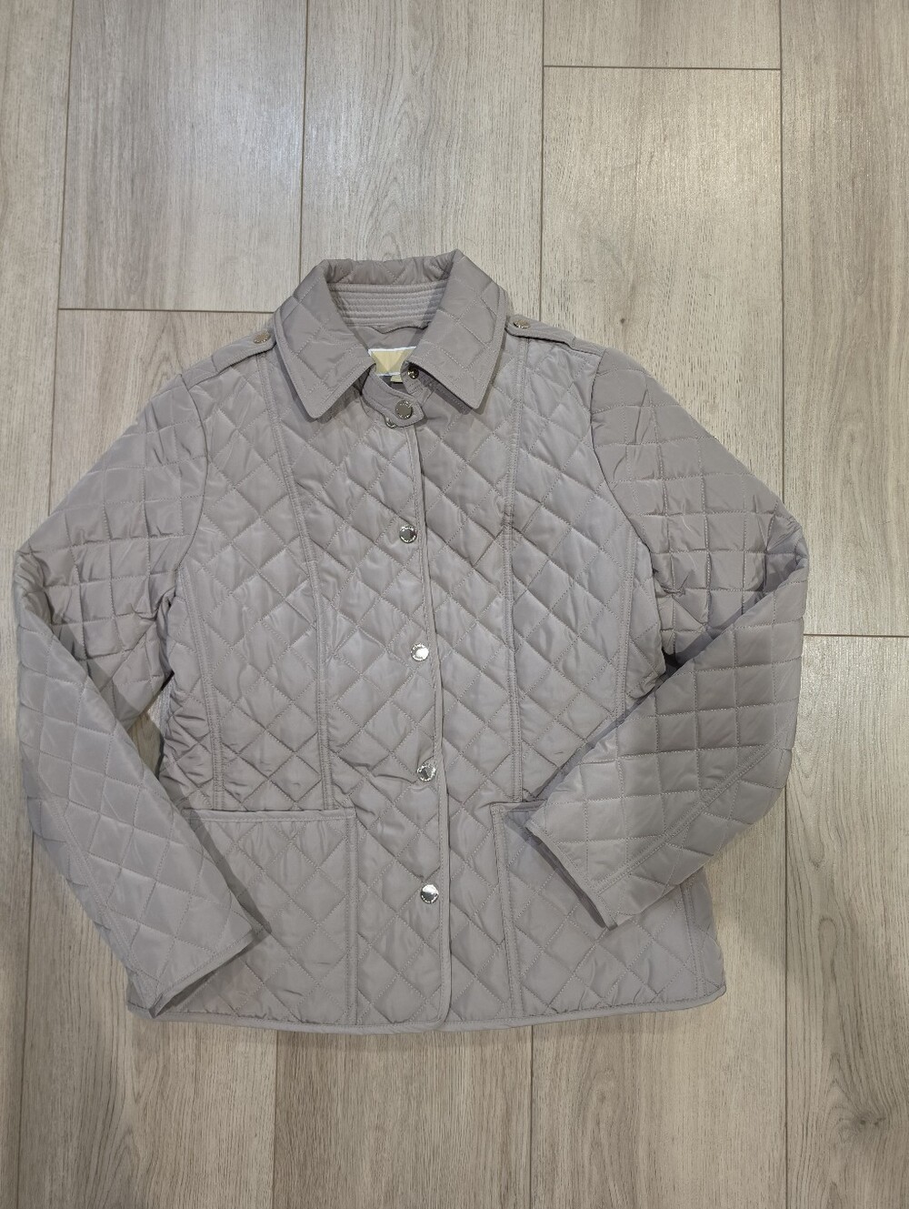 Michael Kors Quilted Puffer Jacket Women's Small Taupe Snap Zip Lightweight Coat